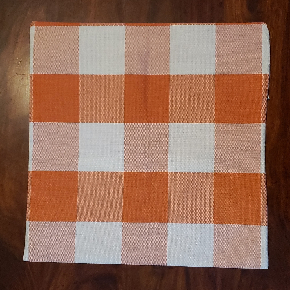 Set of 2 Rustic Farmhouse Buffalo Plaid Pillow Covers Orange Cream 18x18 - Picture 4 of 5